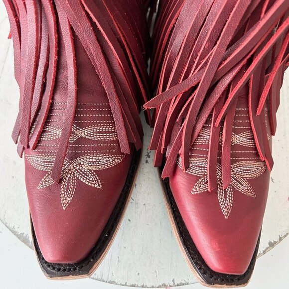 Lane SENITA FALLS Womens Cowboy Bootie 7 Red Fringe Western Short Cowgirl Boots - Picture 6 of 11